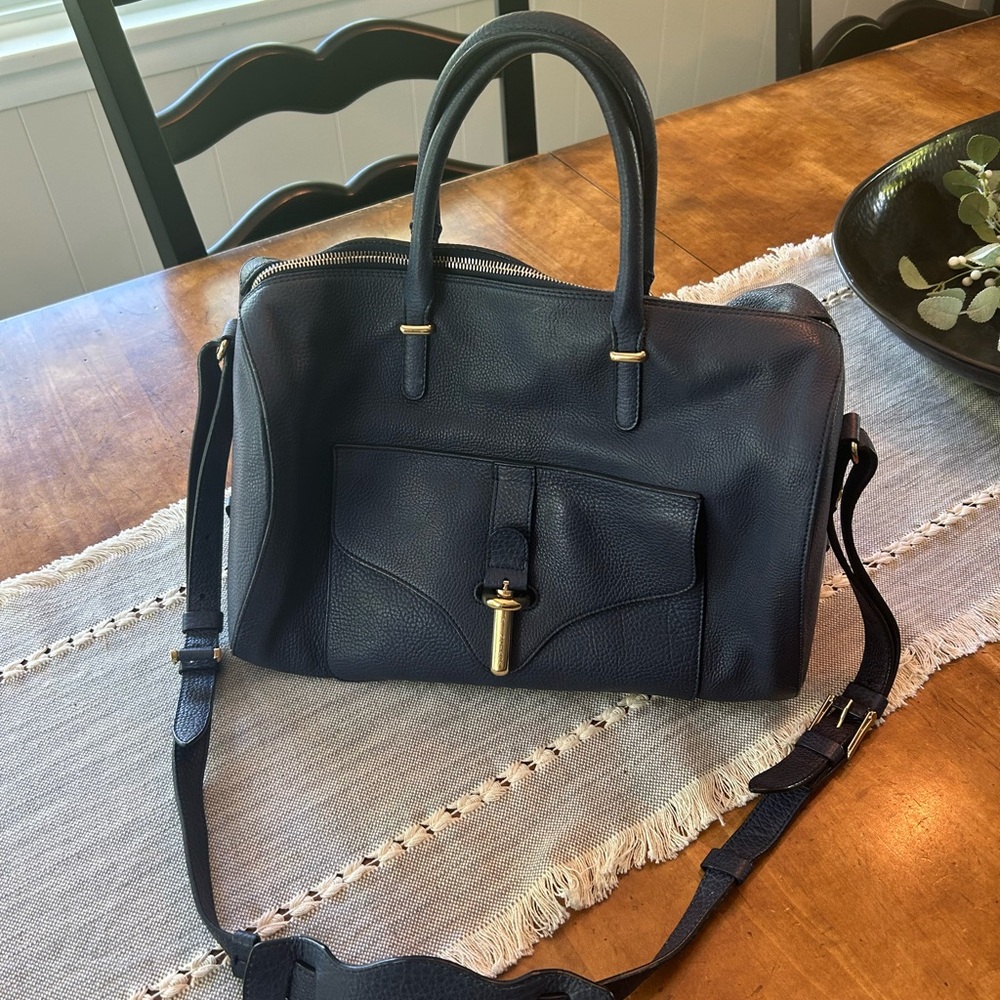 Balenciaga Navy Grained Calfskin Tube Boston Bag